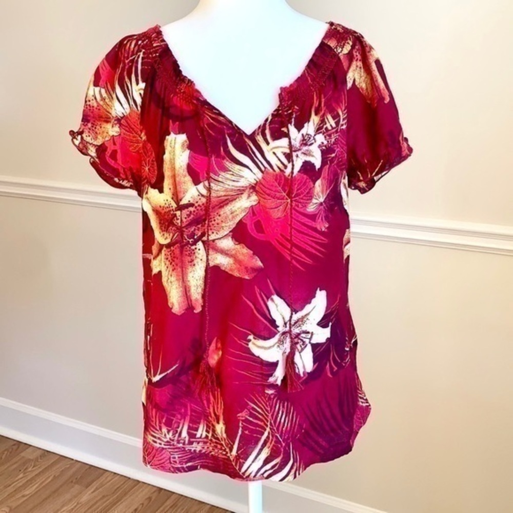 LUCKY BRAND Lily Floral Peasant Short Sleeve Top S